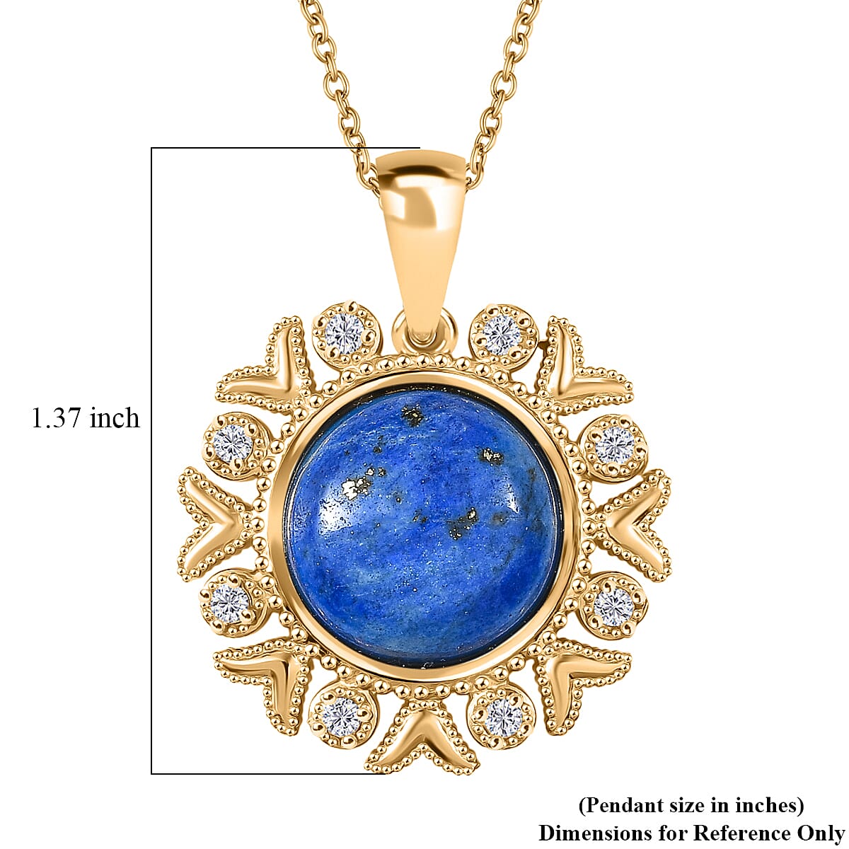 EverTrue Lapis Lagoon and White Zircon 14.90 ctw Pendant in 18K YG Plated with ION Plated YG Stainless Steel (20 Inches)