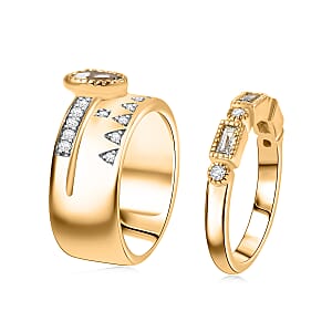 D'Joy Set of 2 Sky Blue Topaz, White Zircon Ring in 18K Vermeil YG Over Sterling Silver 1.90 ctw