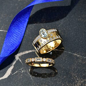 D'Joy Rachel Roy Loving Care Set of 2 Sky Blue Topaz, White Zircon Ring in 18K Vermeil YG Over Sterling Silver 1.90 ctw