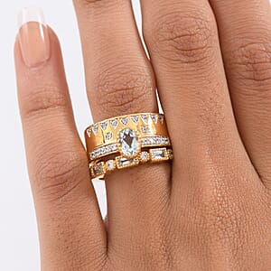 D'Joy Rachel Roy Loving Care Set of 2 Sky Blue Topaz, White Zircon Ring in 18K Vermeil YG Over Sterling Silver 1.90 ctw