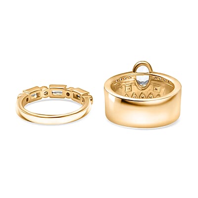 D'Joy Rachel Roy Loving Care Set of 2 Sky Blue Topaz, White Zircon Ring in 18K Vermeil YG Over Sterling Silver 1.90 ctw