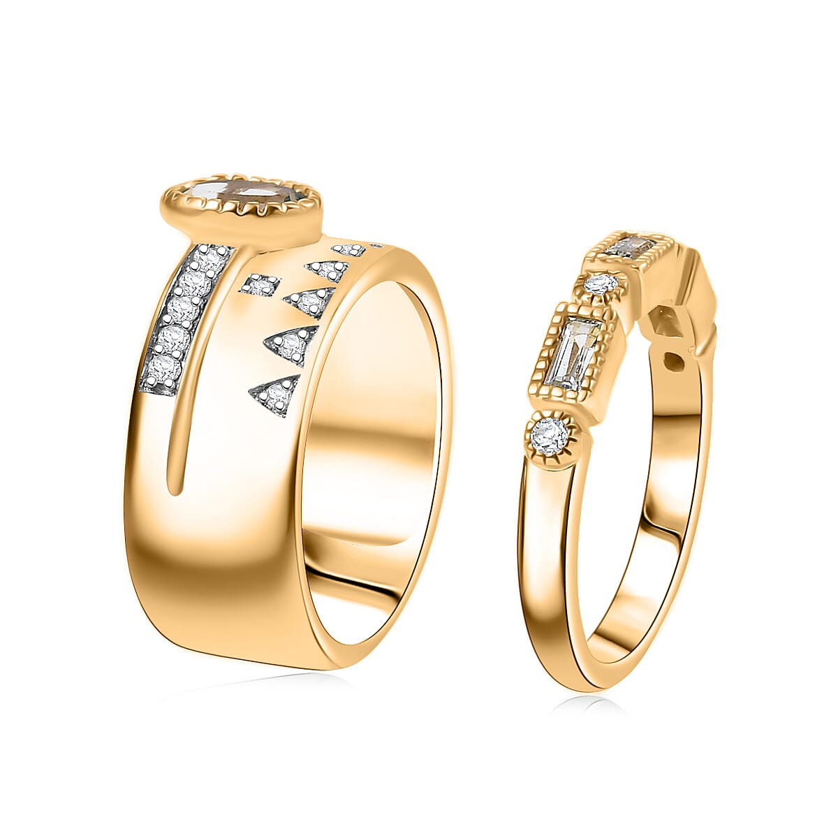 D'Joy Set of 2 Premium Sky Blue Topaz and White Zircon 1.90 ctw Ring in 18K Vermeil Yellow Gold Over Sterling Silver (Size 9.0) image number 3