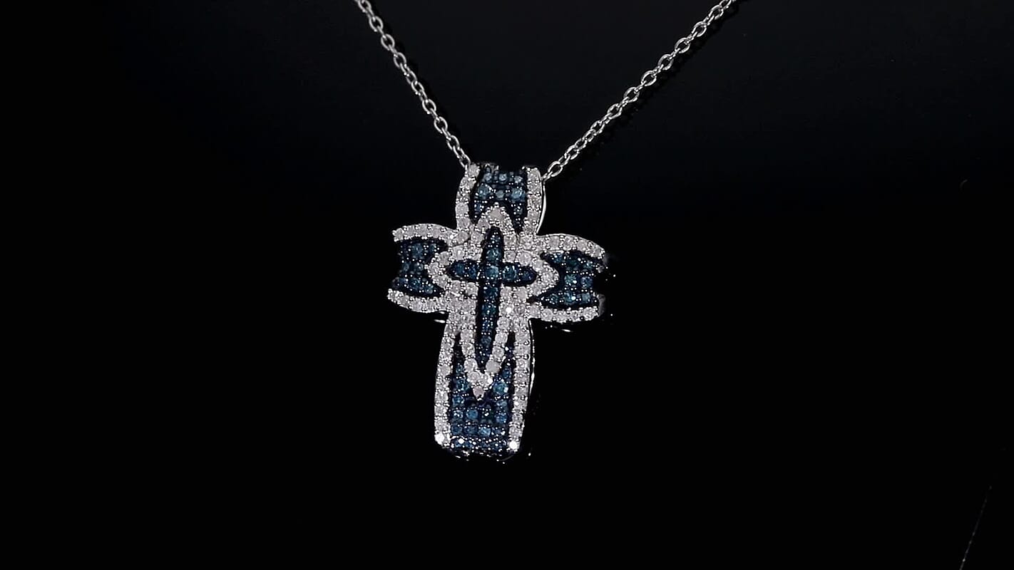 D'Joy White Diamond (IR), Diamond Radiant Cross Pendant Necklace (20 Inches) in Rhodium Over Sterling Silver 0.50 ctw