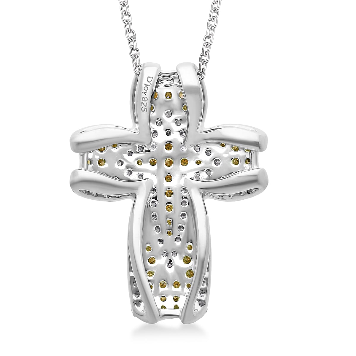 Doorbuster D'Joy Yellow and White Diamond 0.50 ctw Cross of Dual Blessings Pendant Necklace in Rhodium Over Sterling Silver 20 Inches image number 4
