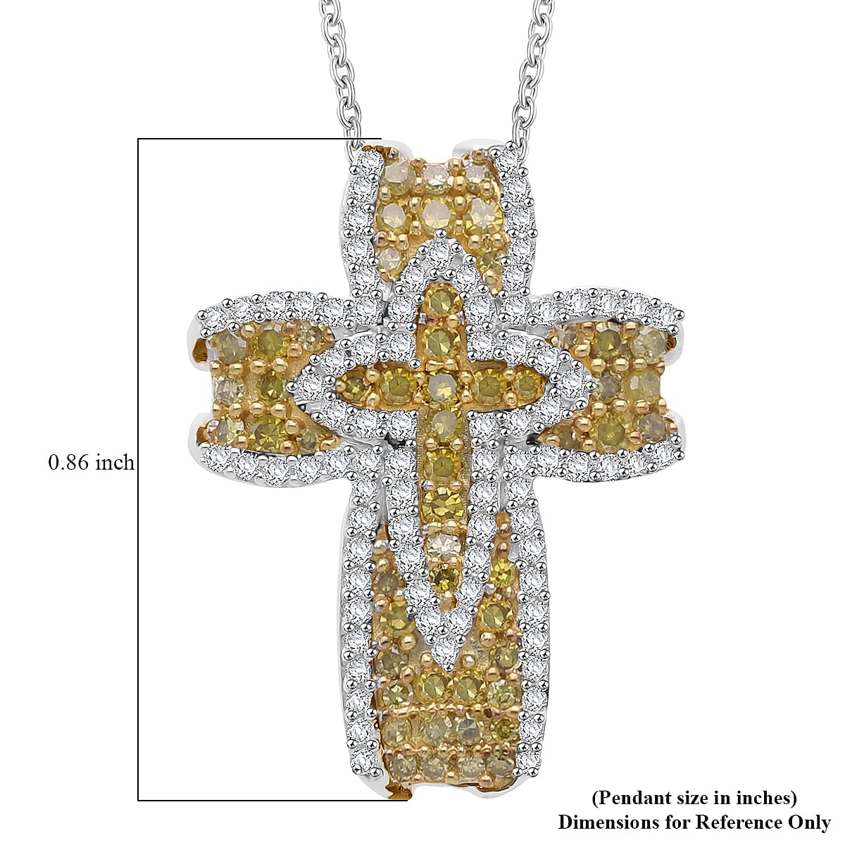 Doorbuster D'Joy Yellow and White Diamond 0.50 ctw Cross of Dual Blessings Pendant Necklace in Rhodium Over Sterling Silver 20 Inches image number 5