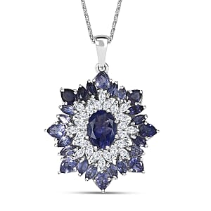 Doorbuster D'Joy Premium Catalina Iolite and Moissanite 3.85 ctw Regalia Star Pendant Necklace in Rhodium Over Sterling Silver 20 Inches