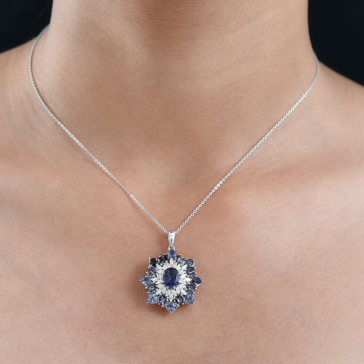 Doorbuster D'Joy Premium Catalina Iolite and Moissanite 3.85 ctw Regalia Star Pendant Necklace in Rhodium Over Sterling Silver 20 Inches image number 2