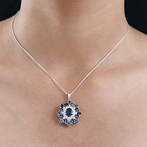 Doorbuster D'Joy Premium Catalina Iolite and Moissanite 3.85 ctw Regalia Star Pendant Necklace in Rhodium Over Sterling Silver 20 Inches