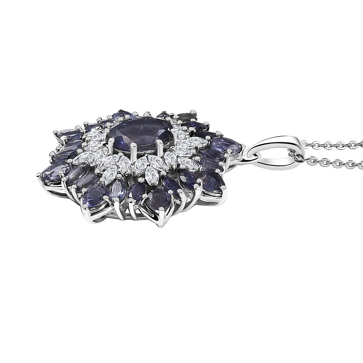 Doorbuster D'Joy Premium Catalina Iolite and Moissanite 3.85 ctw Regalia Star Pendant Necklace in Rhodium Over Sterling Silver 20 Inches image number 3
