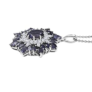 Doorbuster D'Joy Premium Catalina Iolite and Moissanite 3.85 ctw Regalia Star Pendant Necklace in Rhodium Over Sterling Silver 20 Inches