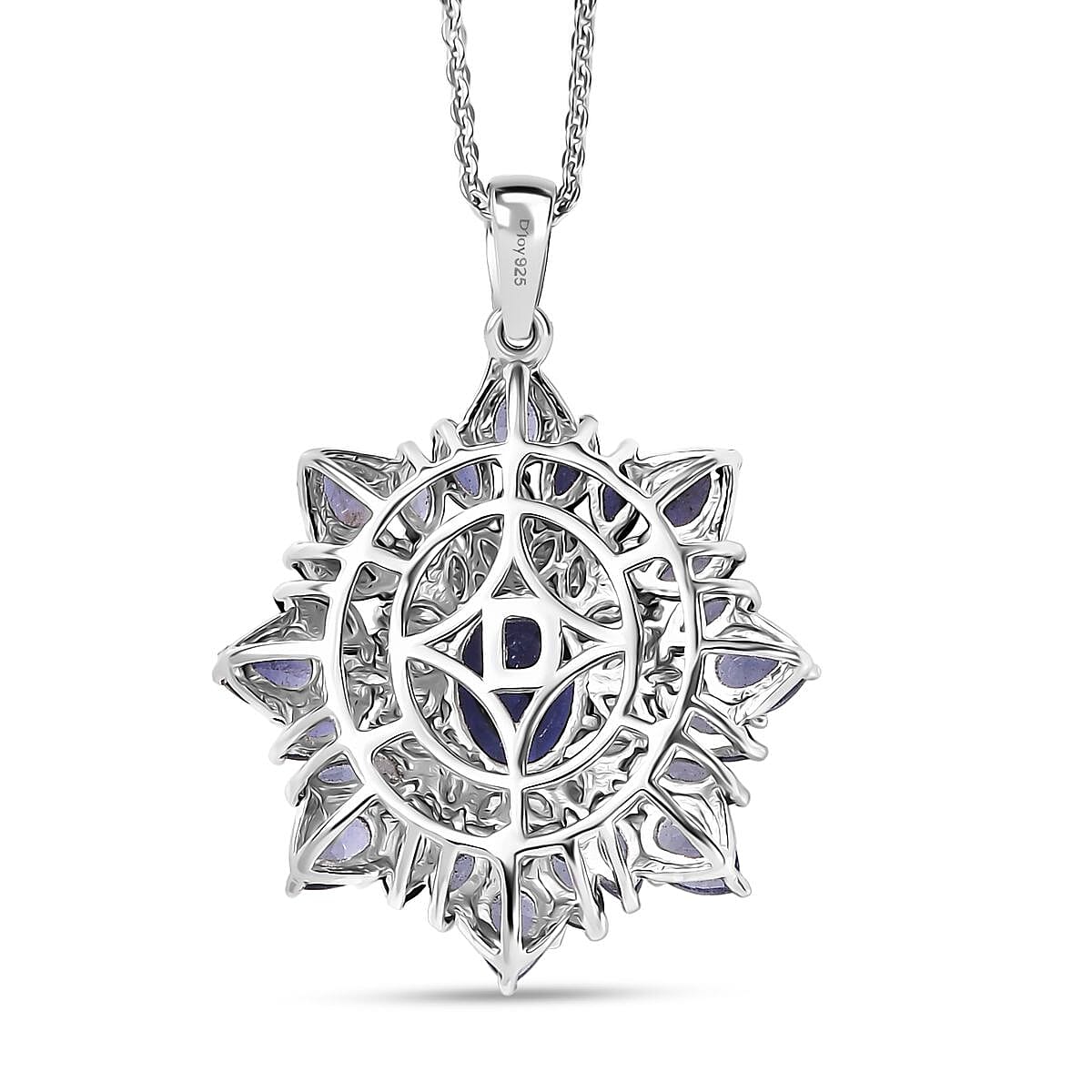  D'Joy Premium Catalina Iolite and Moissanite 3.85 ctw Regalia Star Pendant Necklace in Rhodium Over Sterling Silver 20 Inches