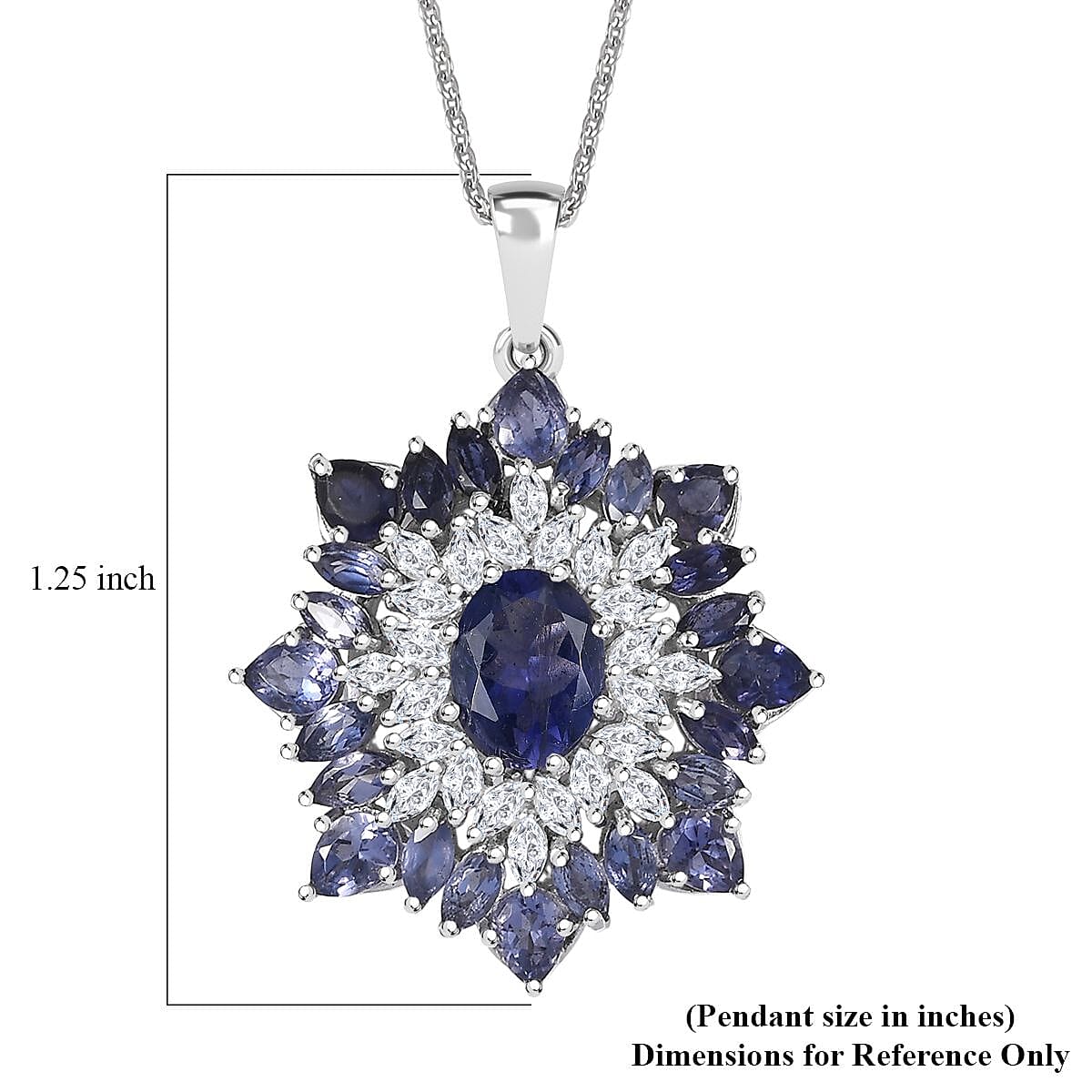 Doorbuster D'Joy Premium Catalina Iolite and Moissanite 3.85 ctw Regalia Star Pendant Necklace in Rhodium Over Sterling Silver 20 Inches image number 6