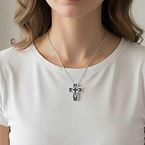 D'Joy Green Diamond, Diamond Cross Pendant Necklace in Rhodium Over Sterling Silver 0.50 ctw (20 Inches)