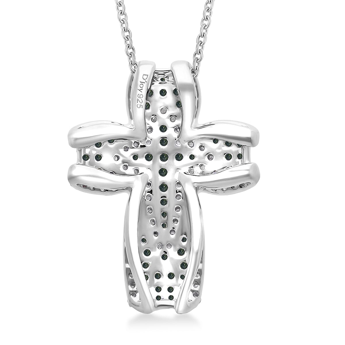 D'Joy Green Diamond, Diamond Cross Pendant Necklace in Rhodium Over Sterling Silver 0.50 ctw (20 Inches) image number 4