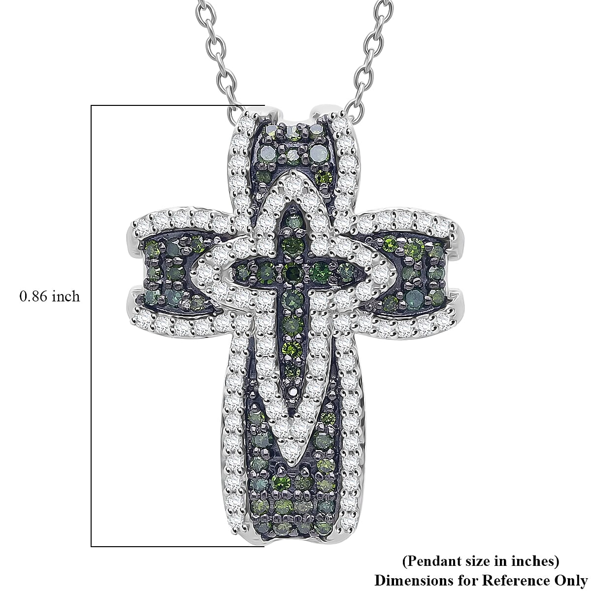 D'Joy Green Diamond, Diamond Cross Pendant Necklace in Rhodium Over Sterling Silver 0.50 ctw (20 Inches) image number 5