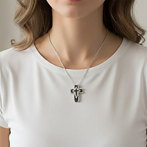 D'Joy Multi Diamond Radiant Cross Pendant Necklace in Rhodium Over Sterling Silver 0.50 ctw (20 Inches)