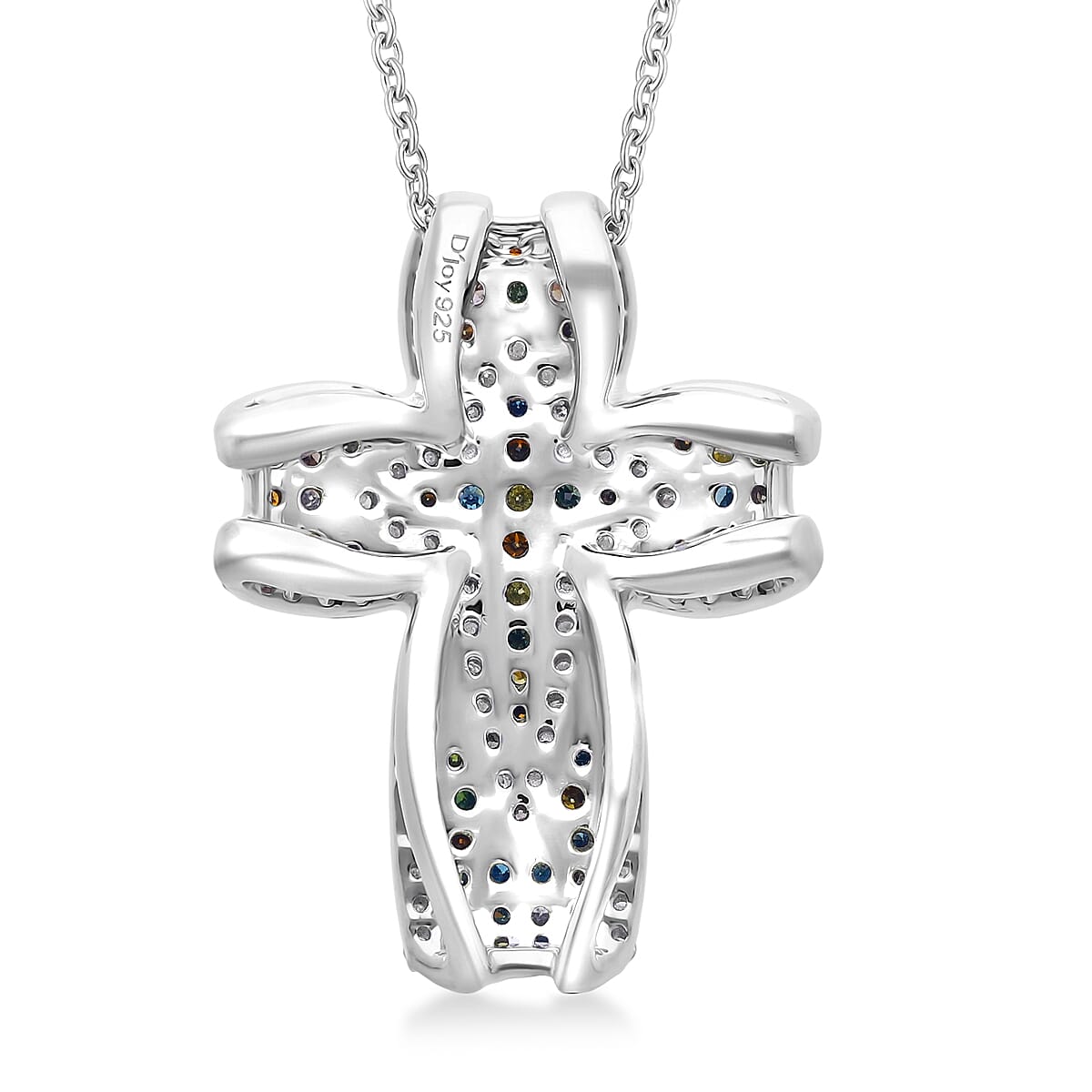 D'Joy Multi Diamond Radiant Cross Pendant Necklace in Rhodium Over Sterling Silver 0.50 ctw (20 Inches) image number 4