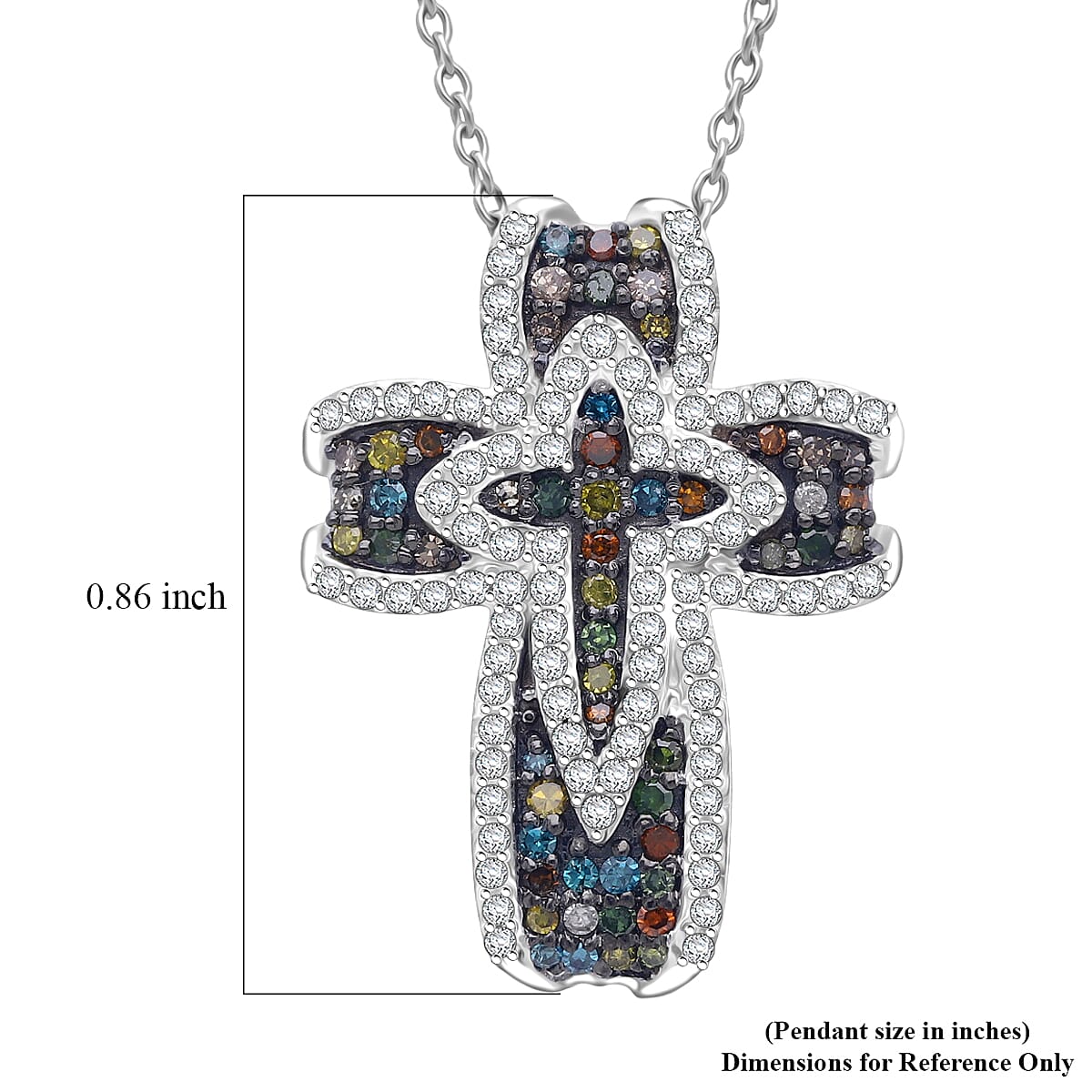 D'Joy Multi Diamond Radiant Cross Pendant Necklace in Rhodium Over Sterling Silver 0.50 ctw (20 Inches) image number 5