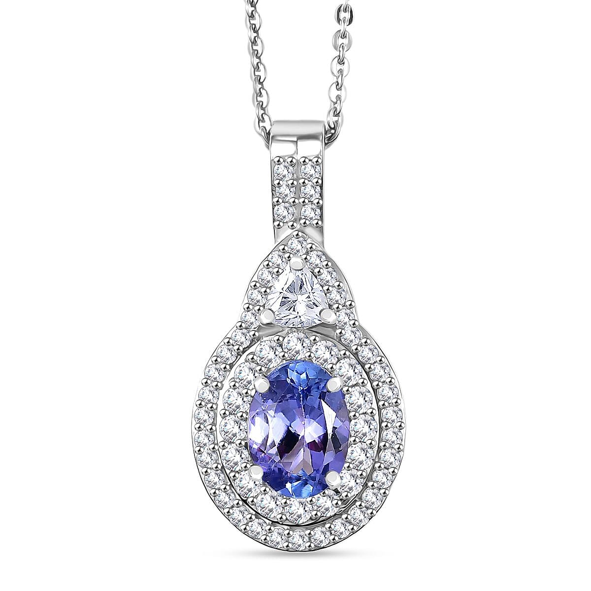 D'Joy Premium Tanzanite and Moissanite 1.70 ctw Art Deco Pendant Necklace in Rhodium Over Sterling Silver 20 Inches image number 0