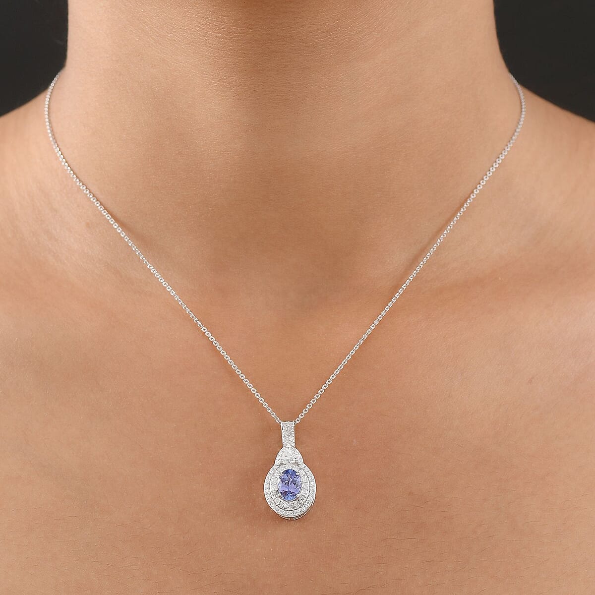 D'Joy Premium Tanzanite and Moissanite 1.70 ctw Art Deco Pendant Necklace in Rhodium Over Sterling Silver 20 Inches image number 2
