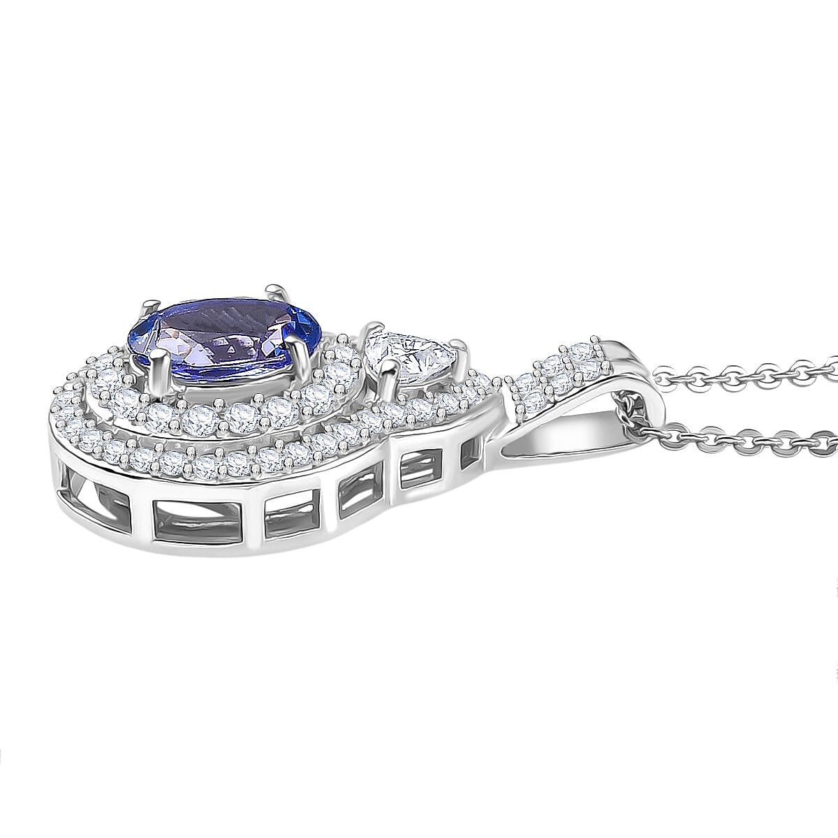 D'Joy Premium Tanzanite and Moissanite 1.70 ctw Art Deco Pendant Necklace in Rhodium Over Sterling Silver 20 Inches image number 3