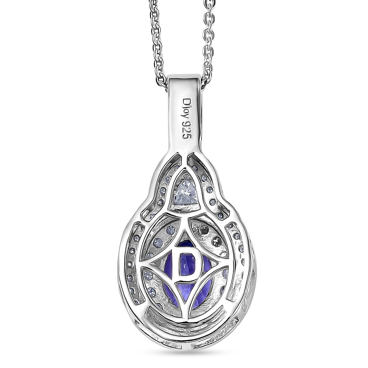 D'Joy Premium Tanzanite and Moissanite 1.70 ctw Art Deco Pendant Necklace in Rhodium Over Sterling Silver 20 Inches image number 4