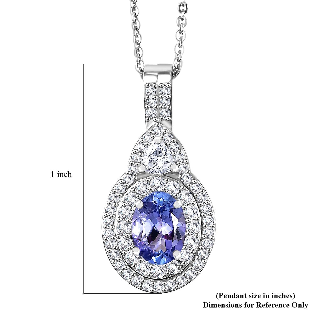 D'Joy Premium Tanzanite and Moissanite 1.70 ctw Art Deco Pendant Necklace in Rhodium Over Sterling Silver 20 Inches image number 6
