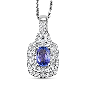 D'Joy Premium Tanzanite and Moissanite 1.60 ctw Pendant Necklace in Rhodium Over Sterling Silver 20 Inches