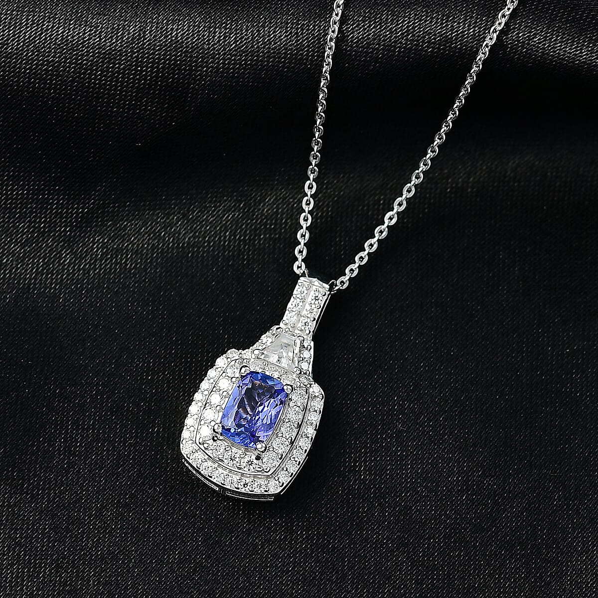 D'Joy Premium Tanzanite and Moissanite 1.60 ctw Pendant Necklace in Rhodium Over Sterling Silver 20 Inches image number 1