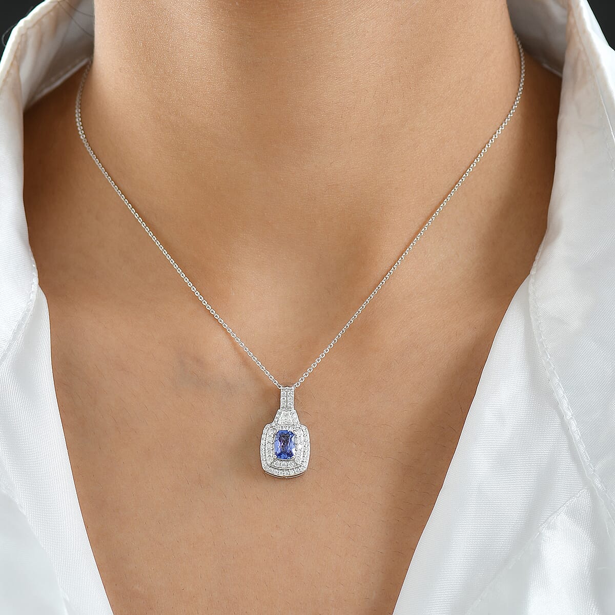 D'Joy Premium Tanzanite and Moissanite 1.60 ctw Pendant Necklace in Rhodium Over Sterling Silver 20 Inches image number 2