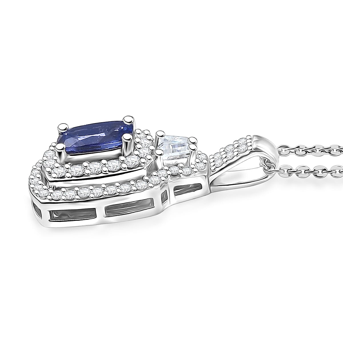 D'Joy Premium Tanzanite and Moissanite 1.60 ctw Pendant Necklace in Rhodium Over Sterling Silver 20 Inches image number 3