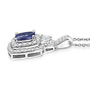 D'Joy Premium Tanzanite and Moissanite 1.60 ctw Pendant Necklace in Rhodium Over Sterling Silver 20 Inches