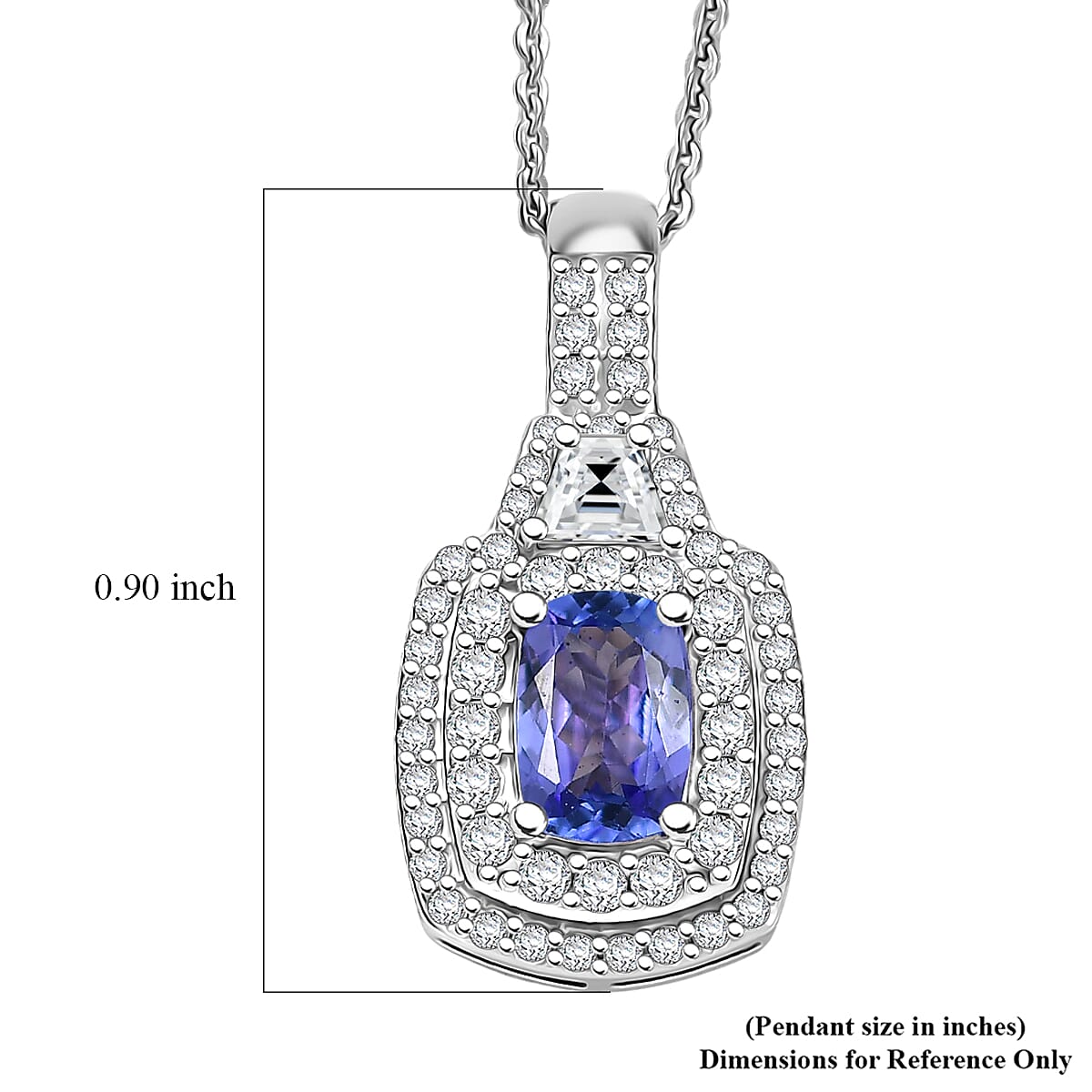 D'Joy Premium Tanzanite and Moissanite 1.60 ctw Pendant Necklace in Rhodium Over Sterling Silver 20 Inches image number 6