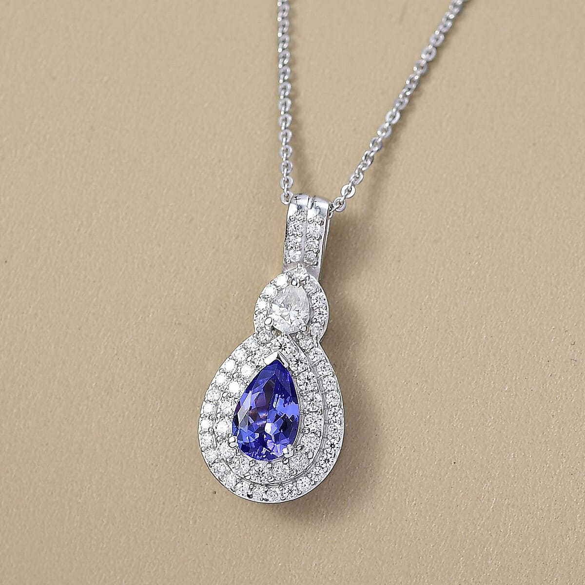 D'Joy Premium Tanzanite and Moissanite 1.65 ctw Art Deco Pendant Necklace in Rhodium Over Sterling Silver 20 Inches image number 1