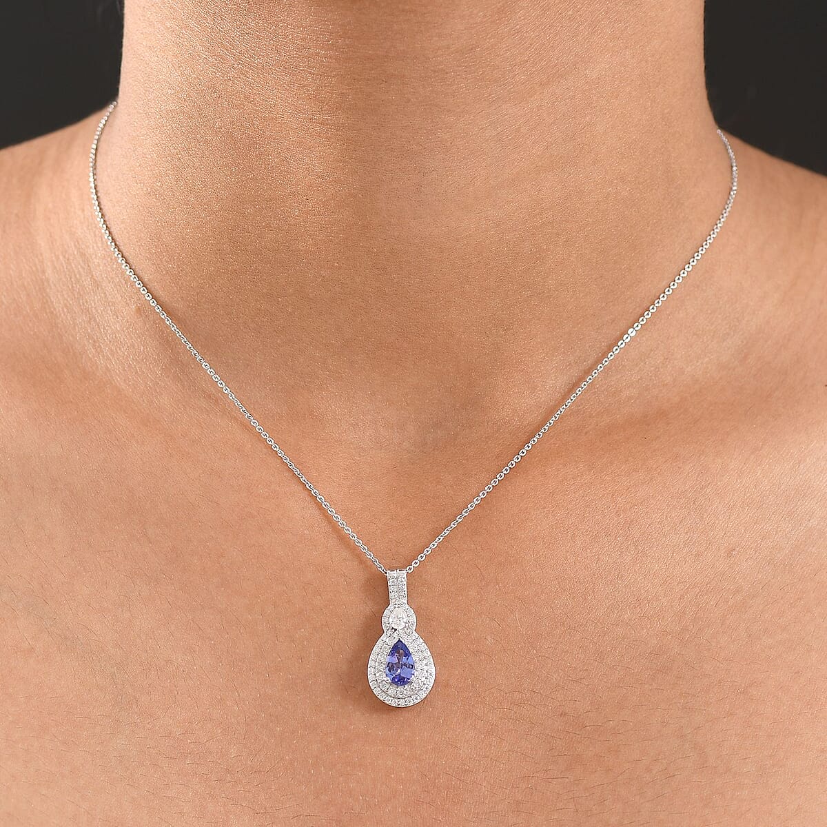 D'Joy Premium Tanzanite and Moissanite 1.65 ctw Art Deco Pendant Necklace in Rhodium Over Sterling Silver 20 Inches image number 2