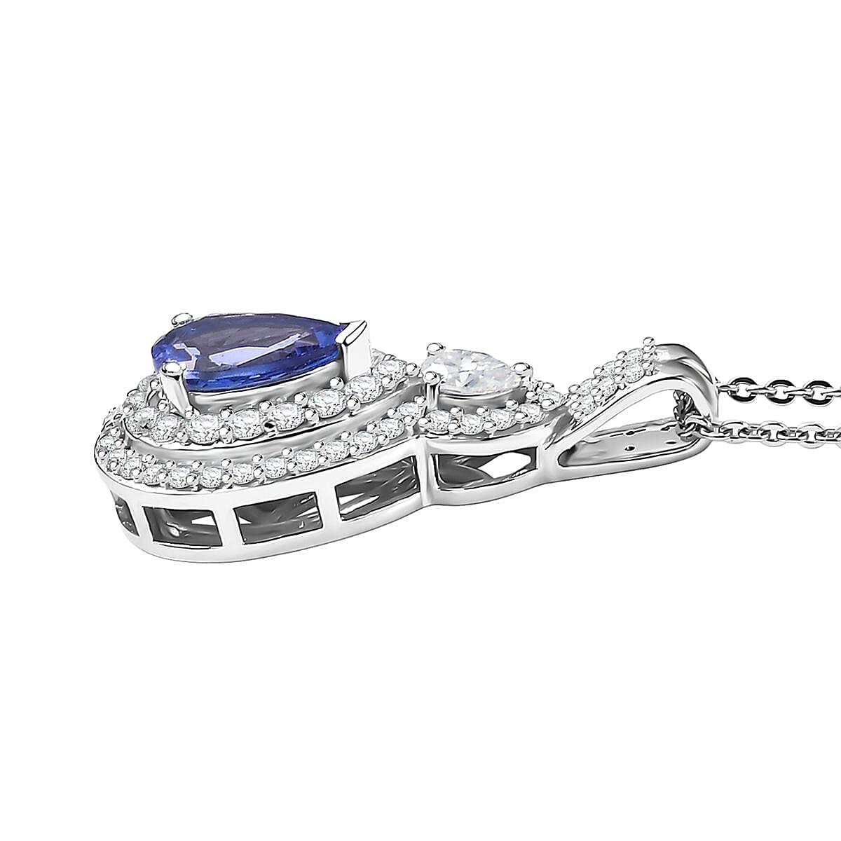 D'Joy Premium Tanzanite and Moissanite 1.65 ctw Art Deco Pendant Necklace in Rhodium Over Sterling Silver 20 Inches image number 3