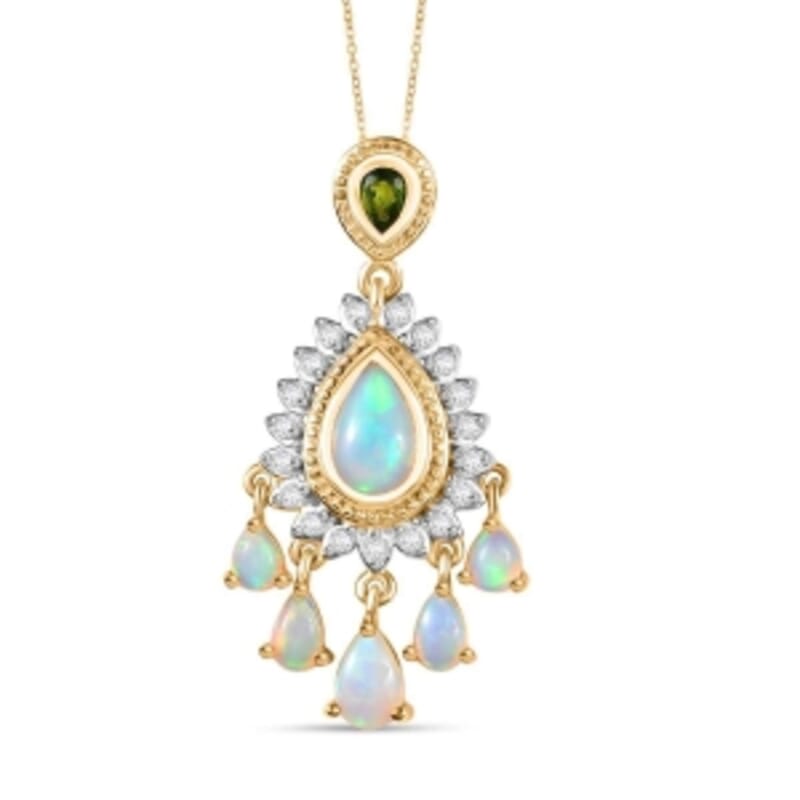 D'Joy Ethiopian Welo Opal and Multi Gemstone 2.41 ctw Pendant Necklace (20 Inches) in 18K Vermeil YG Over Sterling Silver