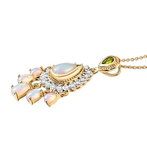 D'Joy Ethiopian Welo Opal and Multi Gemstone 2.41 ctw Pendant Necklace (20 Inches) in 18K Vermeil YG Over Sterling Silver