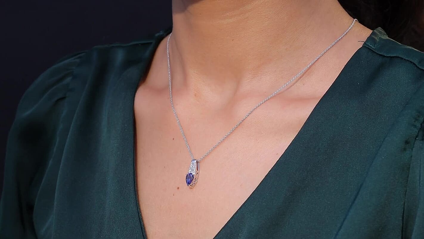 Luxoro 10K White Gold AAA Peacock Tanzanite, Diamond (I2) Pendant Necklace (20 Inches) 1.25 ctw