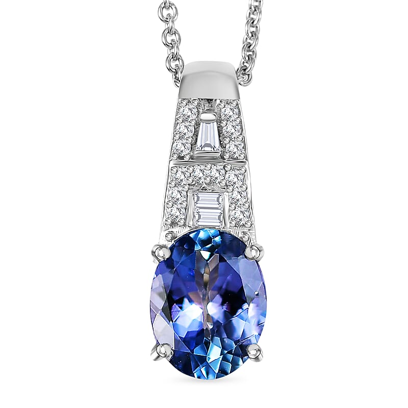 Luxoro AAA Peacock Tanzanite and Diamond I2 1.65 ctw Art Deco Pendant Necklace in 10K White Gold 20 Inches