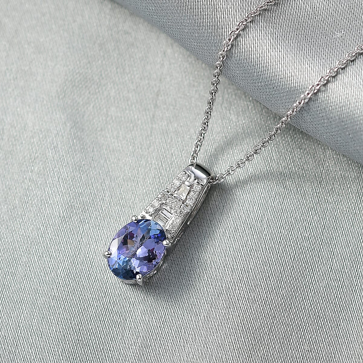 Doorbuster Luxoro AAA Peacock Tanzanite and Diamond I2 1.65 ctw Art Deco Pendant Necklace in 10K White Gold 20 Inches image number 1