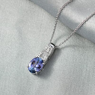 Luxoro AAA Peacock Tanzanite and Diamond I2 1.65 ctw Art Deco Pendant Necklace in 10K White Gold 20 Inches