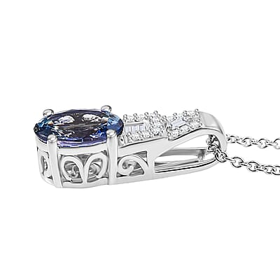 Luxoro AAA Peacock Tanzanite and Diamond I2 1.65 ctw Art Deco Pendant Necklace in 10K White Gold 20 Inches