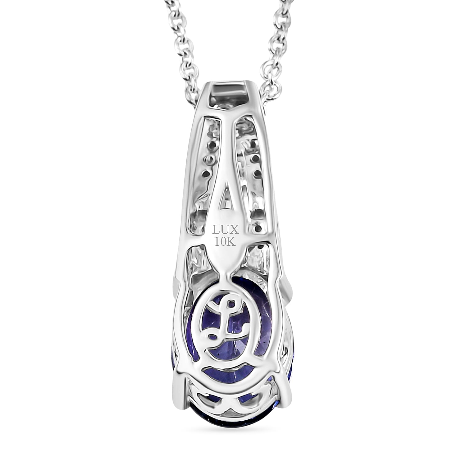 Luxoro AAA Peacock Tanzanite and Diamond I2 1.65 ctw Art Deco Pendant Necklace in 10K White Gold 20 Inches