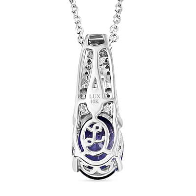 Luxoro AAA Peacock Tanzanite and Diamond I2 1.65 ctw Art Deco Pendant Necklace in 10K White Gold 20 Inches