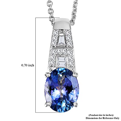 Luxoro AAA Peacock Tanzanite and Diamond I2 1.65 ctw Art Deco Pendant Necklace in 10K White Gold 20 Inches