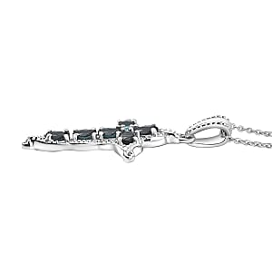 Doorbuster D'Joy Premium Monte Belo Indicolite and Paraiba Tourmaline 1.00 ctw Cross Pendant Necklace in Rhodium Over Sterling Silver 20 Inches