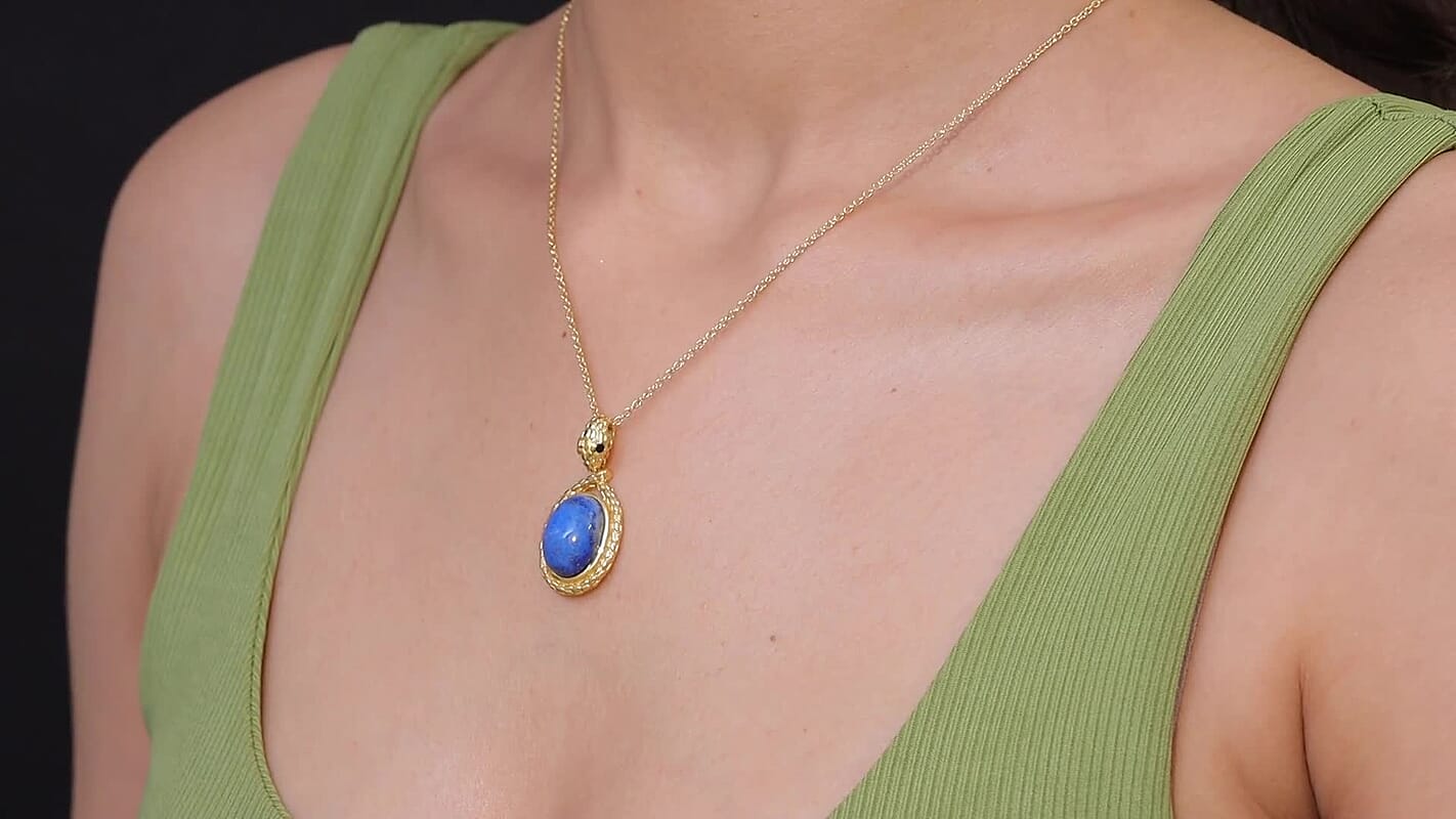 EverTrue Lapis Lagoon and Thai Black Spinel 12.20 ctw Pendant in 18K YG Plated with ION Plated YG Stainless Steel (20 Inches)