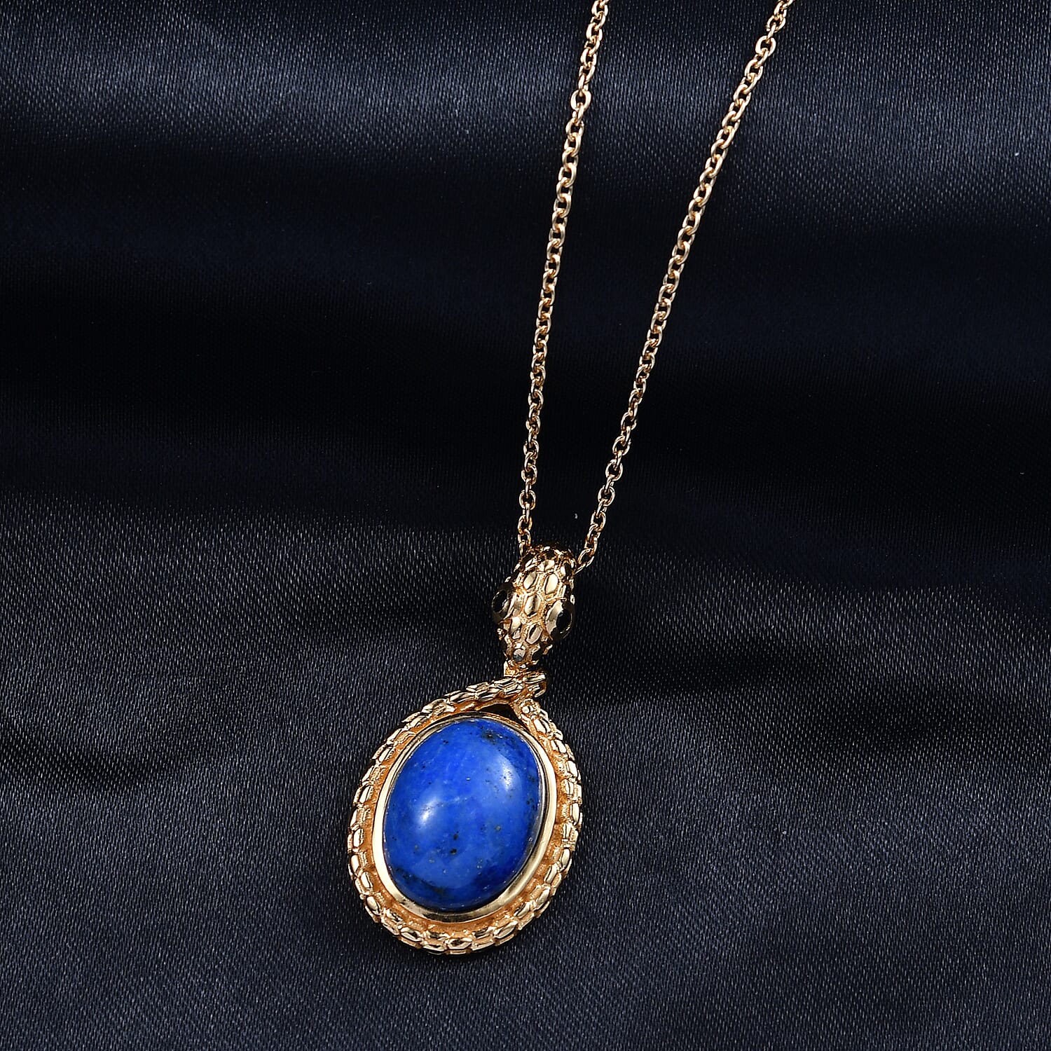 EverTrue Lapis Lagoon and Thai Black Spinel 12.20 ctw Pendant in 18K YG Plated with ION Plated YG Stainless Steel (20 Inches)