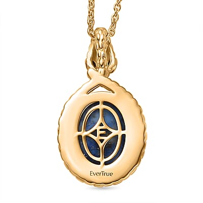 EverTrue Lapis Lagoon and Thai Black Spinel 12.20 ctw Pendant in 18K YG Plated with ION Plated YG Stainless Steel (20 Inches)